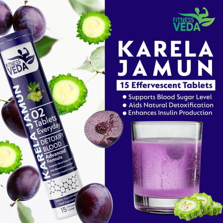 Fitness Veda Karela Jamun Effervescent Tablets - Ayurvedic Formula For Blood Sugar Control