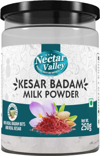 Nectar Valley Kesar Badam Milk Powder | With Real Pieces Of Kesar And Badam | Makes 30 Glass | 500G