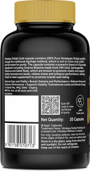 Himalaya Shilajit Gold | Restores Vigor & Vitality | Boosts Stamina & Performance | 20 Capsules