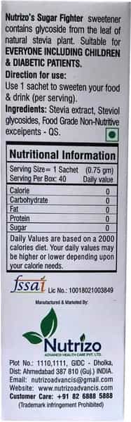 Sugar Fighter Stevia - Zero Calories & Fat Free Sweetener - Combo - 100 Gm Powder Jar + 20 Sachets