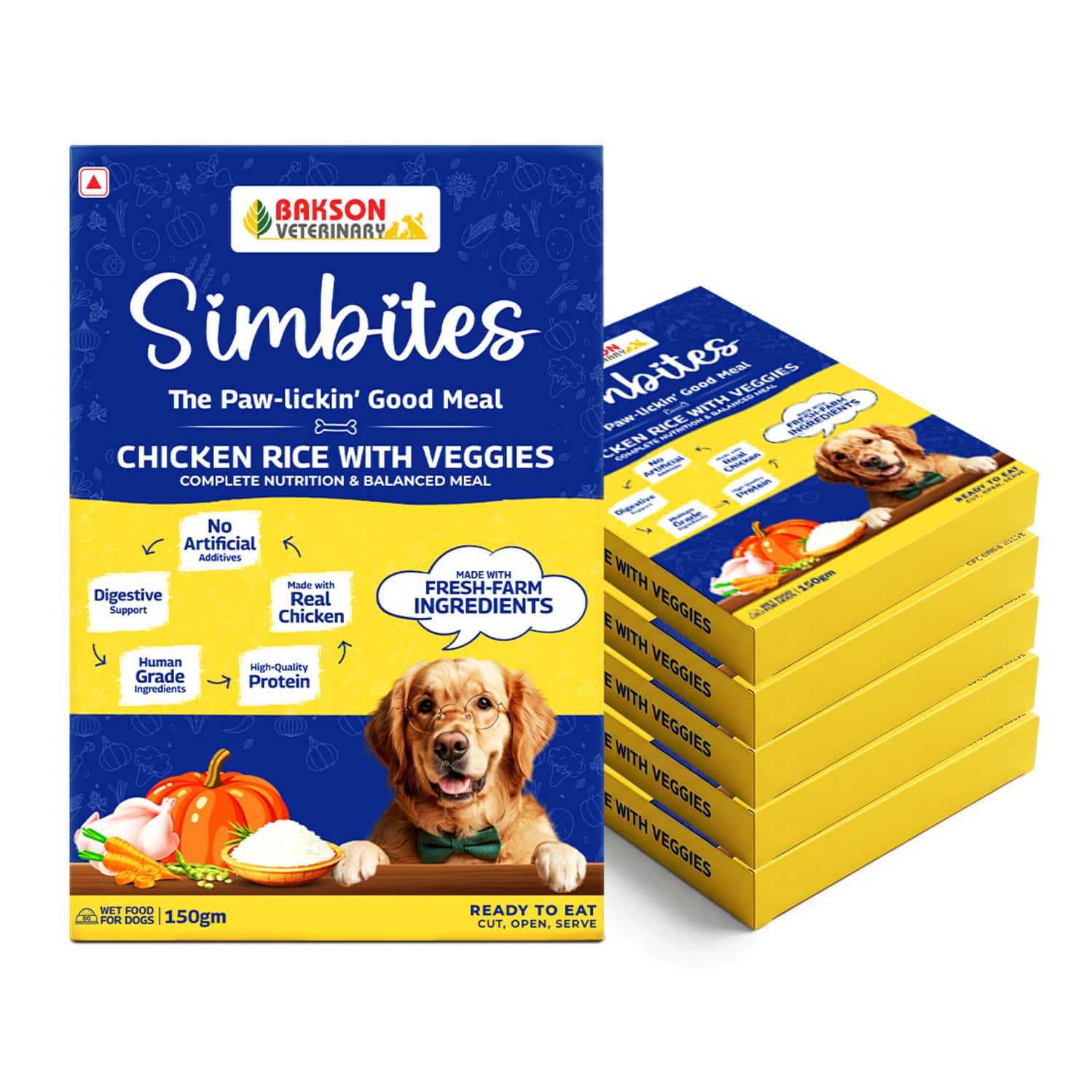 Bakson Veterinary Simbites Chicken Rice With Veggies Wet Food For Dogs 150 Gm (Pack Of 6)