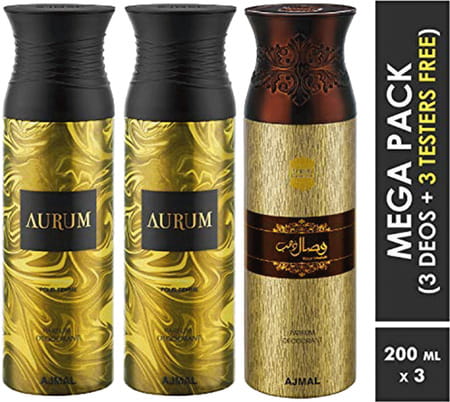 Ajmal Aurum & Aurum & Wisal Dahab Deodorant Perfume - For Men & Women (200 Ml Pack Of 3)