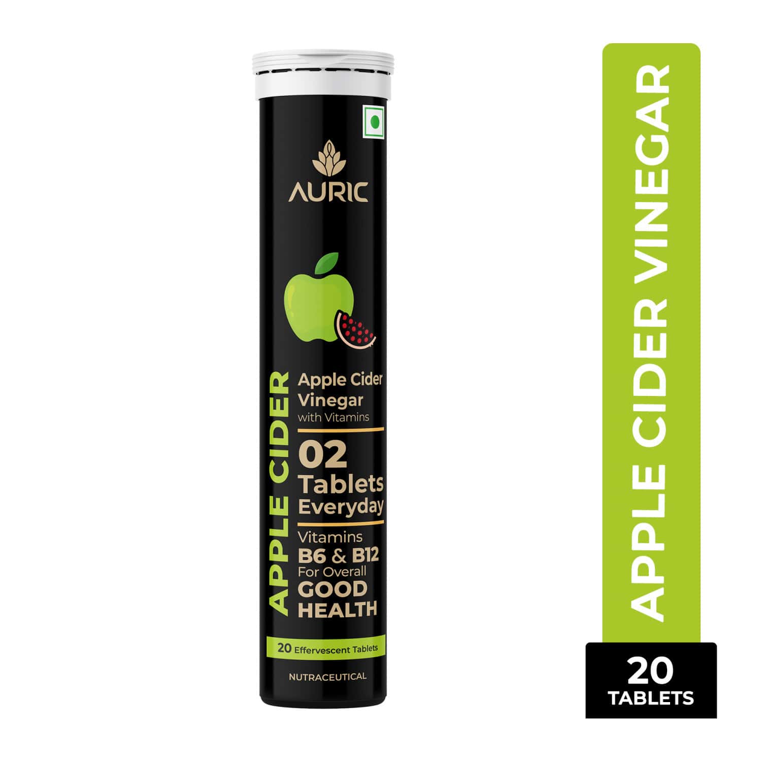 Auric Apple Cider Vinegar With Vitamins | 20 Acv Tablets With Vitamin B6 & B12 In Every Tube