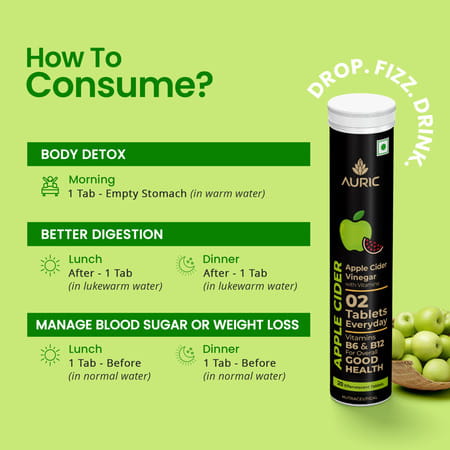 Auric Apple Cider Vinegar With Vitamins | 20 Acv Tablets With Vitamin B6 & B12 In Every Tube