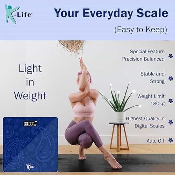 K-Life Ws-109 Digital Body Weight Machine For Home | High Precision Weighing Scale | 180Kg Capacity
