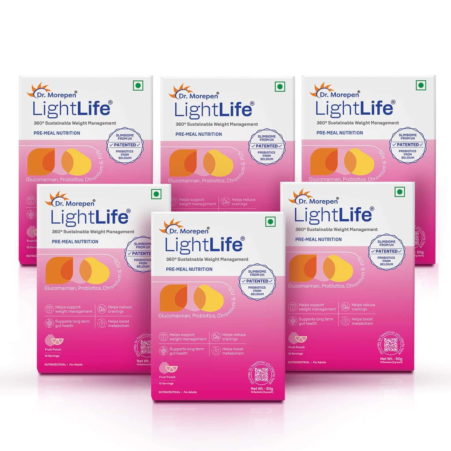 Dr. Morepen Lightlife Pre Meal Nutrition | Weight Management | Fruit Punch | Sachet | 60 No's