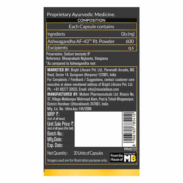 Koshaveda Ashwagandha Af-43 600Mg By Muscleblaze, 30 Capsules | For Sound Sleep, Strength & Recovery