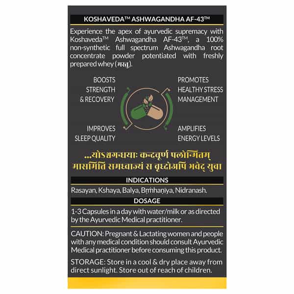 Koshaveda Ashwagandha Af-43 600Mg By Muscleblaze, 30 Capsules | For Sound Sleep, Strength & Recovery
