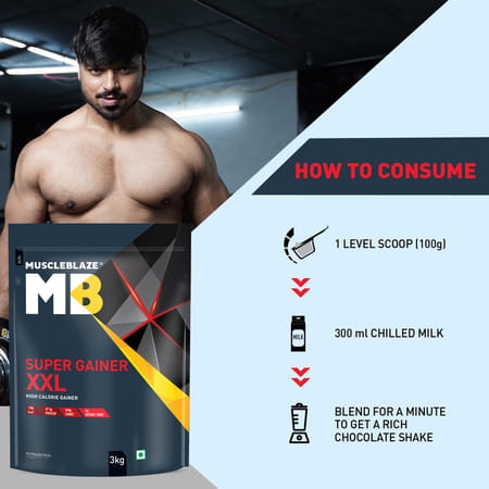 Muscleblaze Super Gainer Xxl (Chocolate 3Kg / 6.6Lbs | 30 Servings) Muscle Mass High Protein Gainer