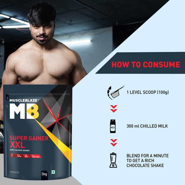 Muscleblaze Super Gainer Xxl (Chocolate 3Kg / 6.6Lbs | 30 Servings) Muscle Mass High Protein Gainer