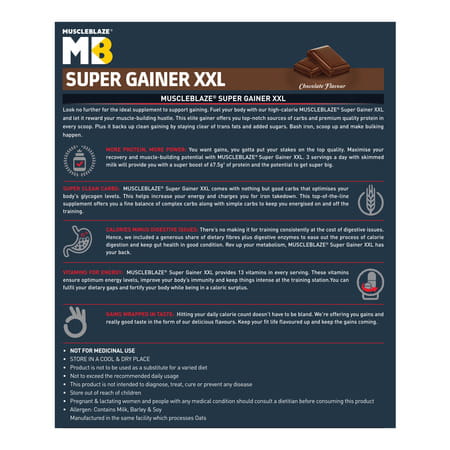 Muscleblaze Super Gainer Xxl (Chocolate 3Kg / 6.6Lbs | 30 Servings) Muscle Mass High Protein Gainer