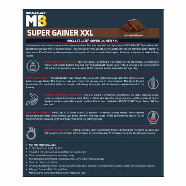 Muscleblaze Super Gainer Xxl (Chocolate 3Kg / 6.6Lbs | 30 Servings) Muscle Mass High Protein Gainer
