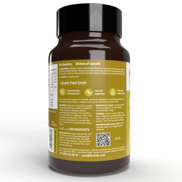 Hk Vitals Omega 3 (60 Fish Oil Capsules) | 1000Mg Omega 3 With 180Mg Epa & 120Mg Dha