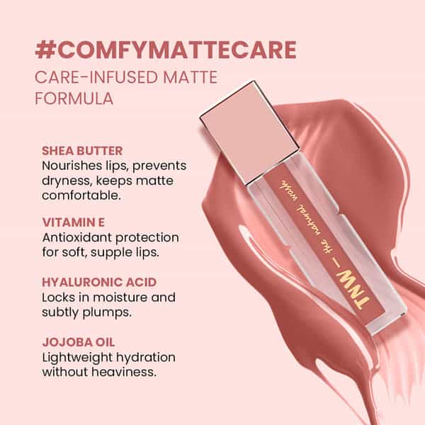 Tnw The Natural Wash Comfy Matte Liquid Lipstick 01 Rush Affair | Red Clay Shade 3 Ml
