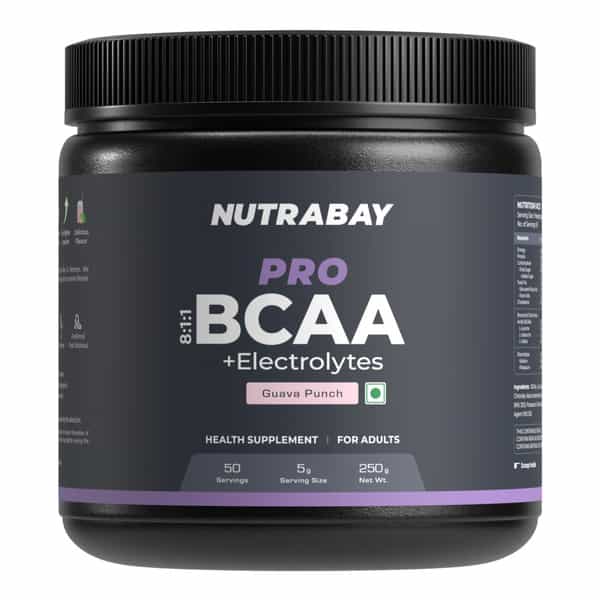 Nutrabay Pro With Electrolytes 7G Vegan Bcaas 1000 Mg Electrolytes - 250G Guava Punch 25 Servings