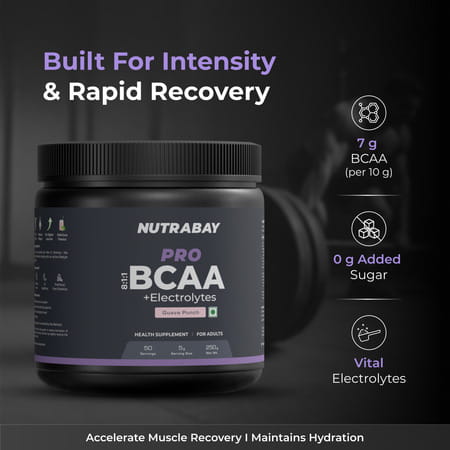 Nutrabay Pro With Electrolytes 7g Vegan Bcaas 1000 Mg Electrolytes - 250g Guava Punch 25 Servings