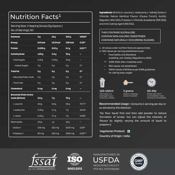 Nutrabay Pro With Electrolytes 7G Vegan Bcaas 1000 Mg Electrolytes - 250G Guava Punch 25 Servings