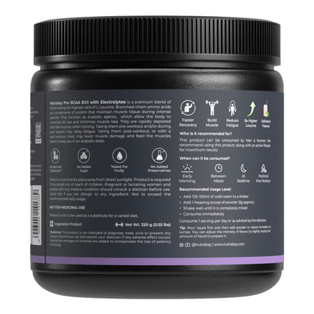 Nutrabay Pro With Electrolytes 7g Vegan Bcaas 1000 Mg Electrolytes - 250g Guava Punch 25 Servings