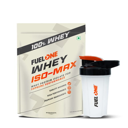 Fuel One Whey Iso-Max | Whey Protein Isolate (Chocolate | 1kg) & Protein Shaker (Black | 500ml)
