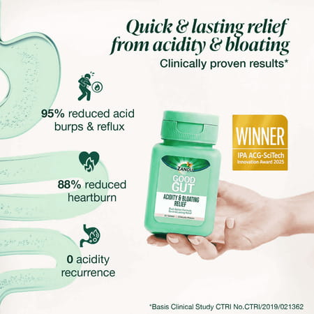 Zandu Good Gut Acidity & Bloating Relief Tablets Relief From Acidity Gas & Bloating 30 Tablets