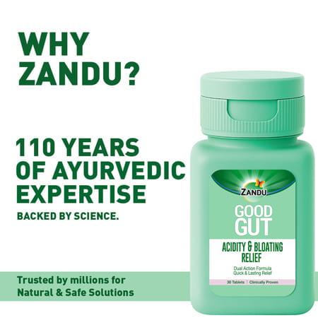 Zandu Good Gut Acidity & Bloating Relief Tablets Relief From Acidity Gas & Bloating 30 Tablets