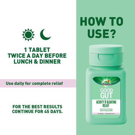 Zandu Good Gut Acidity & Bloating Relief Tablets Relief From Acidity Gas & Bloating 30 Tablets