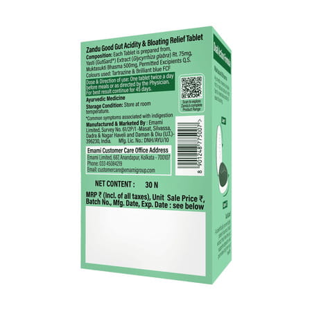 Zandu Good Gut Acidity & Bloating Relief Tablets Relief From Acidity Gas & Bloating 30 Tablets