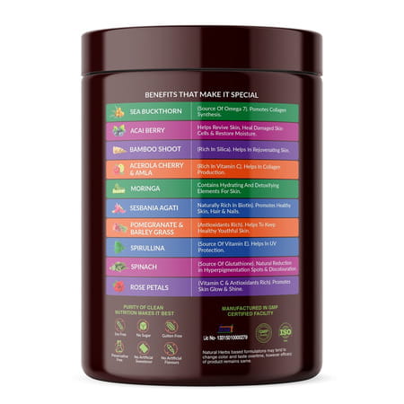 Vegan Greens Natural Collagen Builder 23Key Herbs Anti Ageing | Skin Glow &More 250G | Natural Taste