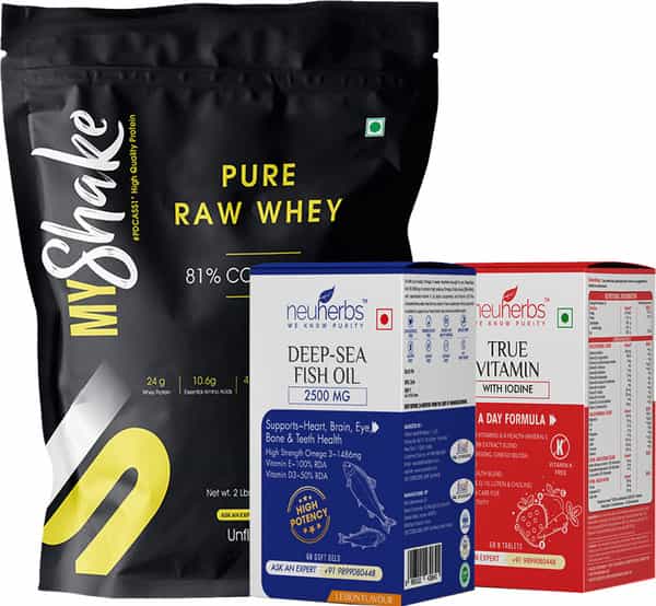 Neuherbs Special Fitness Stack Combo(Whey Protein 2Lbs Fish Oil 60 Softgels True Vitamin 60 Tabs)
