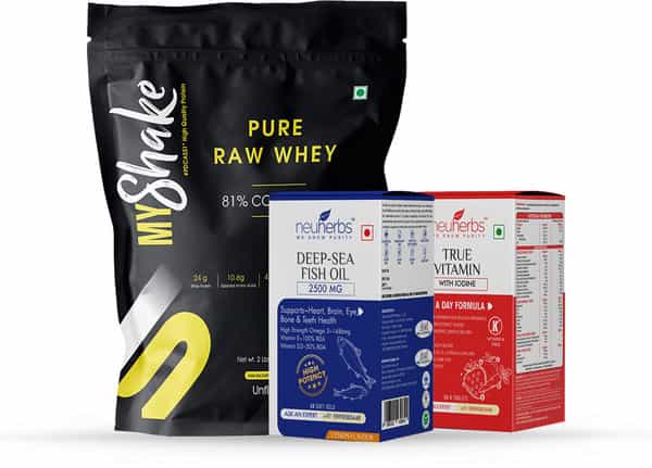 Neuherbs Special Fitness Stack Combo(Whey Protein 2Lbs Fish Oil 60 Softgels True Vitamin 60 Tabs)