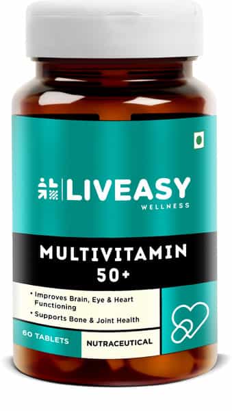 Liveasy Wellness Multivitamin 50+ - With Brain And Joint Health Blend - - Bottle Of 60