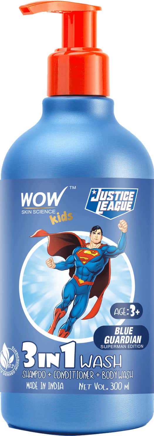 Wow Skin Science Kids 3 In 1 Wash-Shampoo+Conditioner+Bodywash-Blue Guardian Superman Edition 300ml