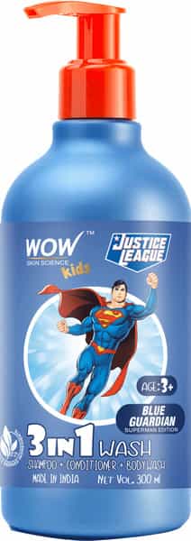 Wow Skin Science Kids 3 In 1 Wash-Shampoo+Conditioner+Bodywash-Blue Guardian Superman Edition 300Ml
