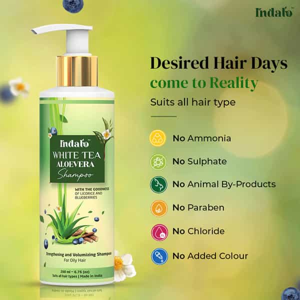 Indalo White Tea Aloevera Hair Growth Shampoo For Strengthening & Reduce Damaged Hair - 600Ml