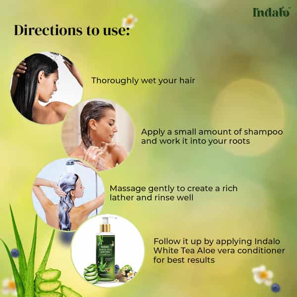 Indalo White Tea Aloevera Hair Growth Shampoo For Strengthening & Reduce Damaged Hair - 600Ml