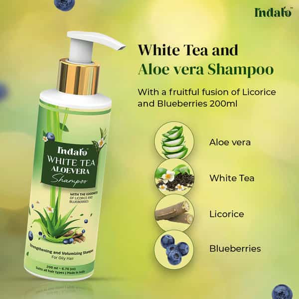 Indalo White Tea Aloevera Hair Growth Shampoo For Strengthening & Reduce Damaged Hair - 600Ml