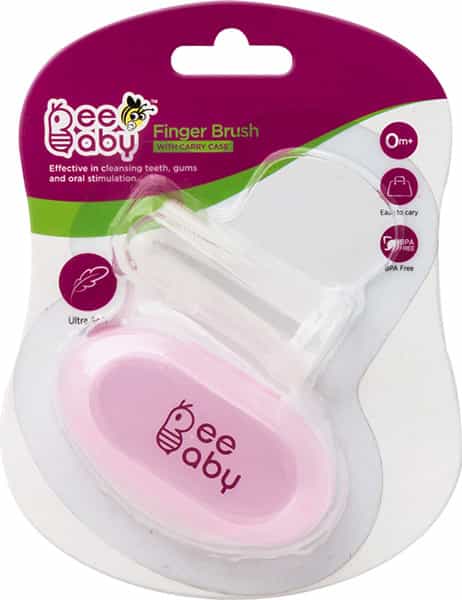 Beebaby Silicone Baby Finger Brush With Carry Case (Pink)