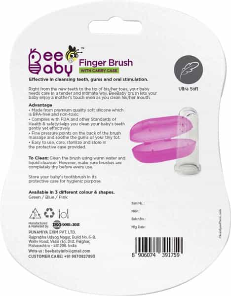 Beebaby Silicone Baby Finger Brush With Carry Case (Pink)