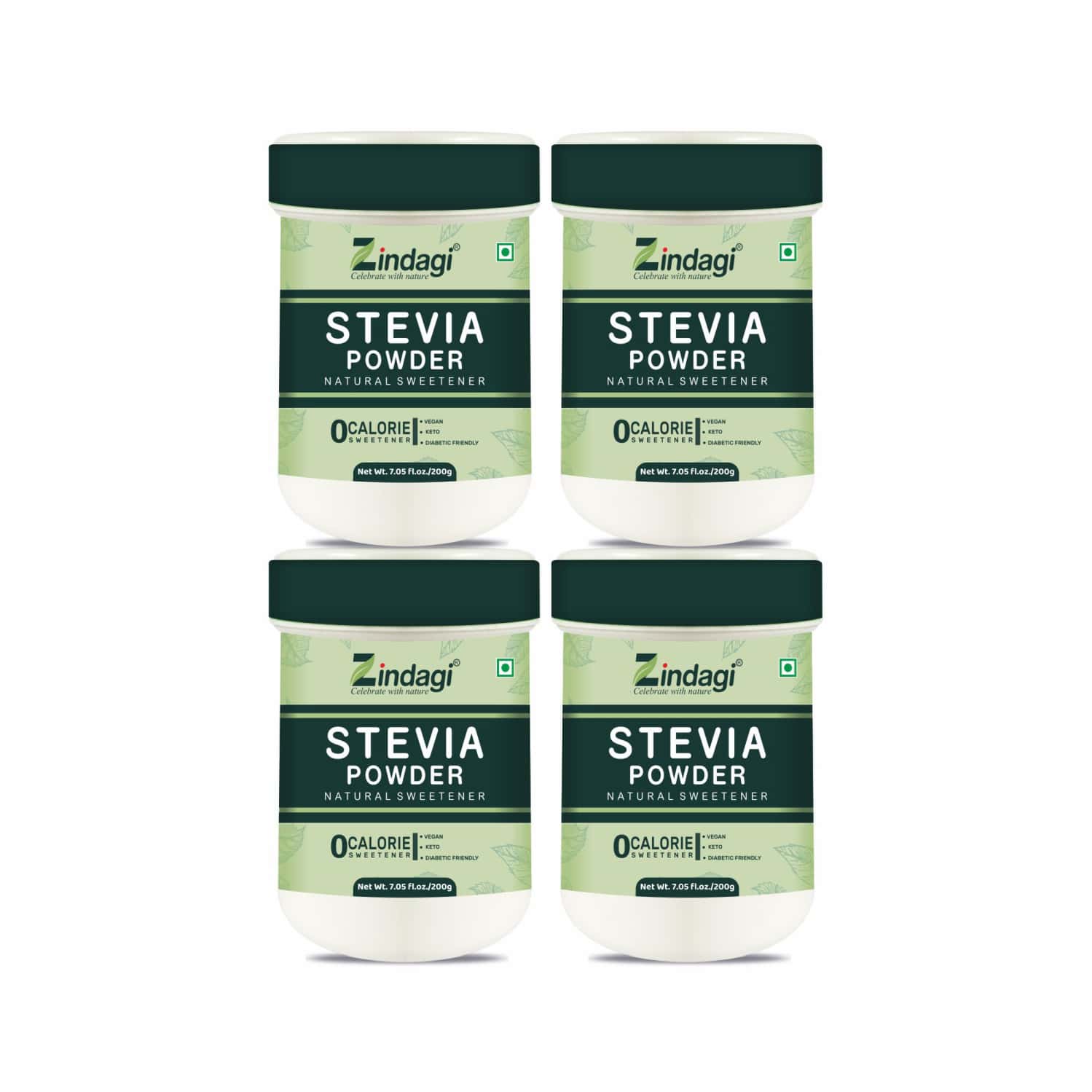 Zindagi Stevia Sugar Free Powder | Stevia Natural Sugar Powder | Vegan Friendly | 200 Gm | Pack Of 4
