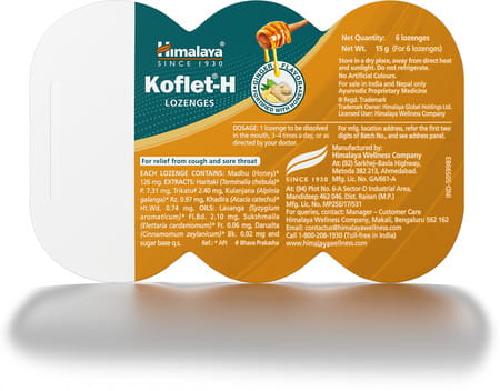 Himalaya Koflet H Ginger Flavour Relief From Cough & Sore Throat (6 Lozenges Of 10 Strip) Box Of 60