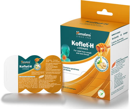 Himalaya Koflet H Ginger Flavour Relief From Cough & Sore Throat (6 Lozenges Of 10 Strip) Box Of 60