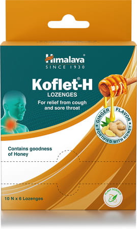 Himalaya Koflet H Ginger Flavour Relief From Cough & Sore Throat (6 Lozenges Of 10 Strip) Box Of 60