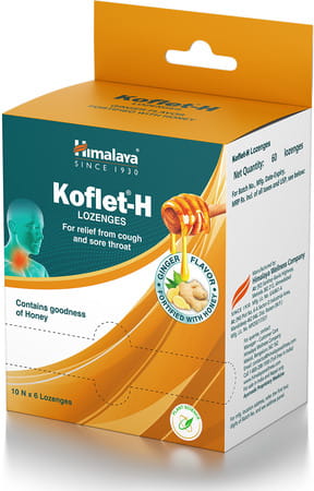 Himalaya Koflet H Ginger Flavour Relief From Cough & Sore Throat (6 Lozenges Of 10 Strip) Box Of 60