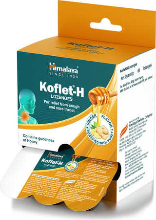 Himalaya Koflet H Ginger Flavour Relief From Cough & Sore Throat (6 Lozenges Of 10 Strip) Box Of 60