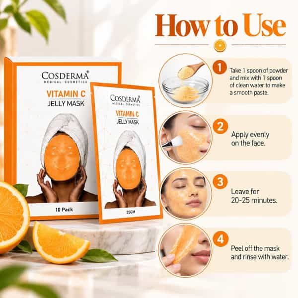 Cosderma Vitamin C Jelly Mask Sheet 35G |Brightening Facial Mask For Glowing Skin Pack Of 10