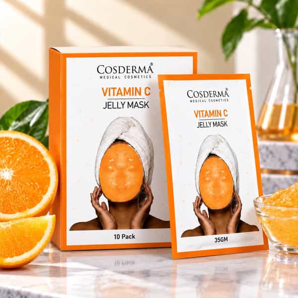 Cosderma Vitamin C Jelly Mask Sheet 35G |Brightening Facial Mask For Glowing Skin Pack Of 10