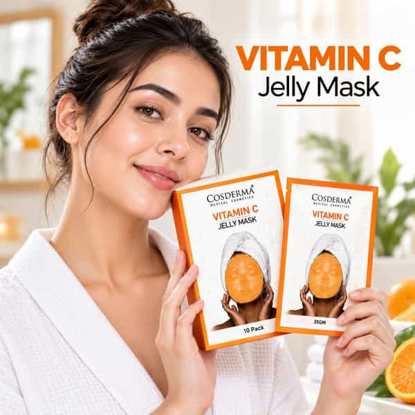 Cosderma Vitamin C Jelly Mask Sheet 35G |Brightening Facial Mask For Glowing Skin Pack Of 10