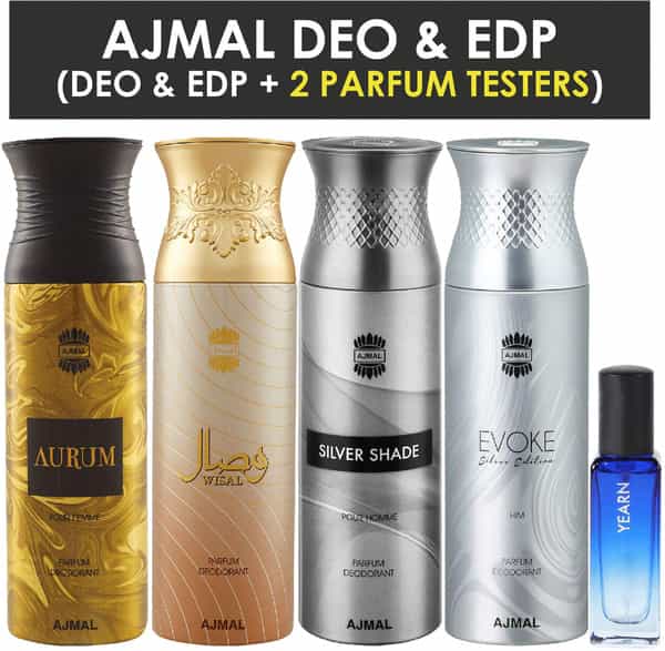 Ajmal Aurum & Wisal & Silver Shade & Evokesilver Him Deo 200Ml & Yearn Edp 20Ml Pack Of 5 For Unisex
