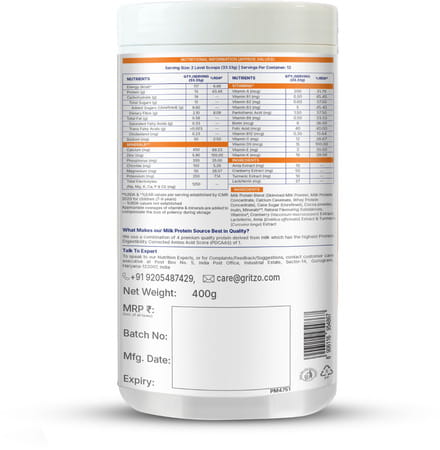 Gritzo Supermilk Growth+ (Formerly Height+) (7-9y Girls) (Double Chocolate 400g) With Super Gummies