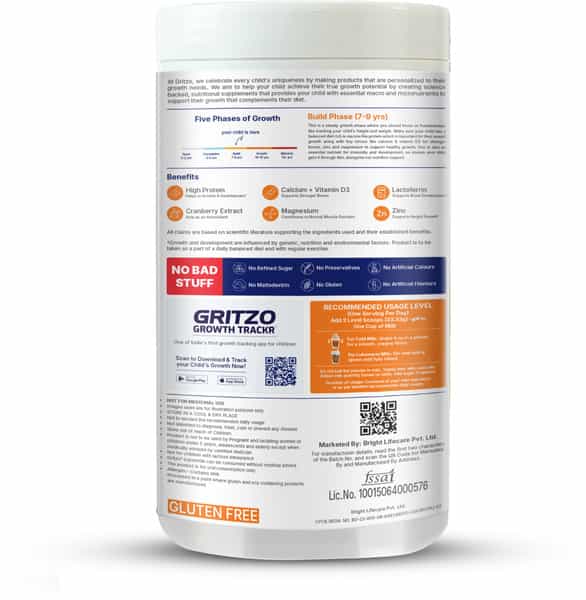 Gritzo Supermilk Growth+ (7-9Y Girls) (Double Chocolate | 400G) With Super Gummies (Strawberry)